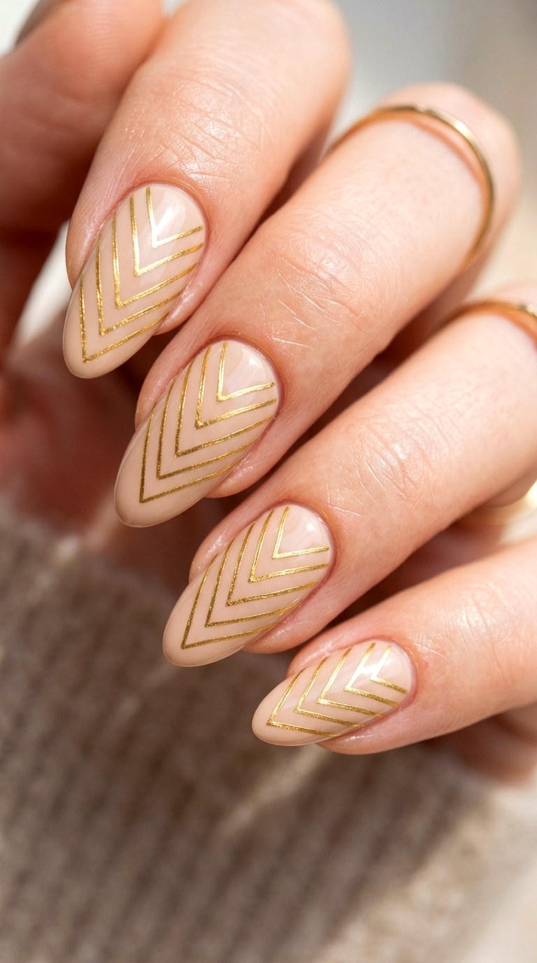 Gilded Geometric Chevrons - 29 Fine-Line Spring Acrylic Nails
