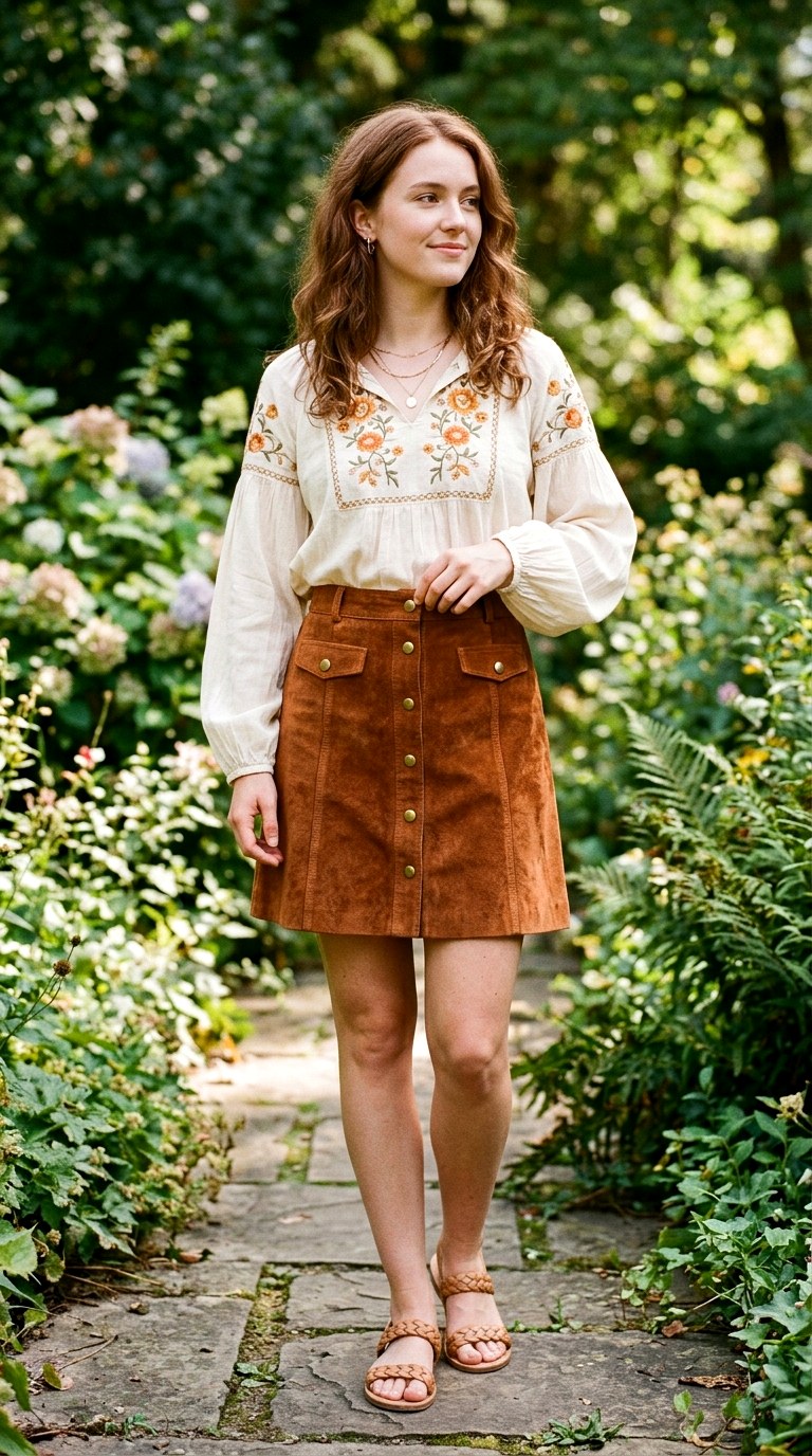 Ginger Brown Suede Button Front - 20 orange skirt