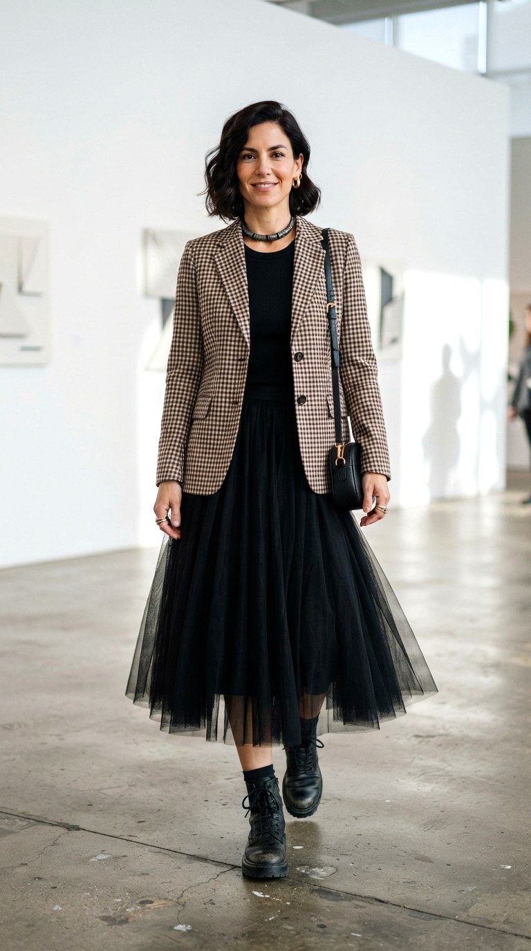 Gingham Blazer with Tulle Skirt Western Chic Outfit - 29 western chic outfits