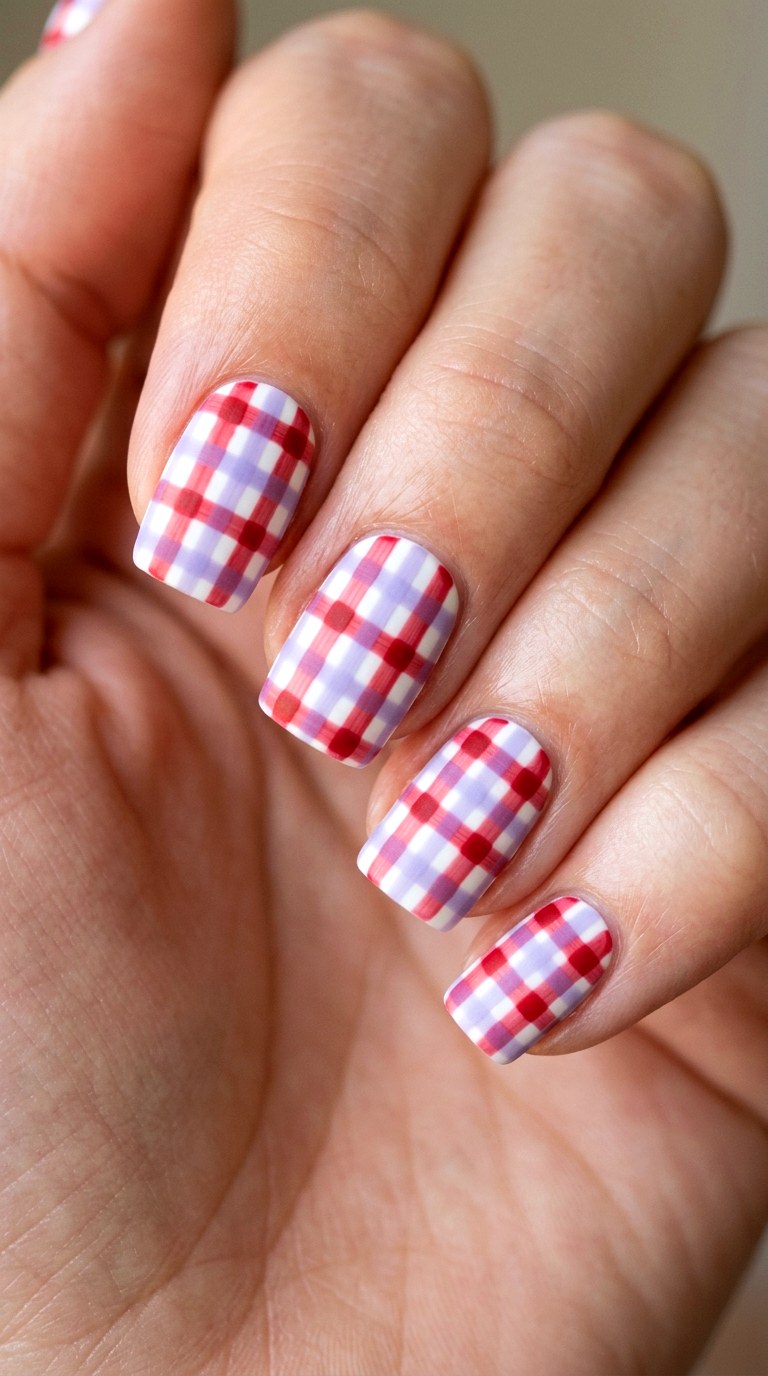 Gingham Picnic Print - 29 Fun Spring Multicolor Nails