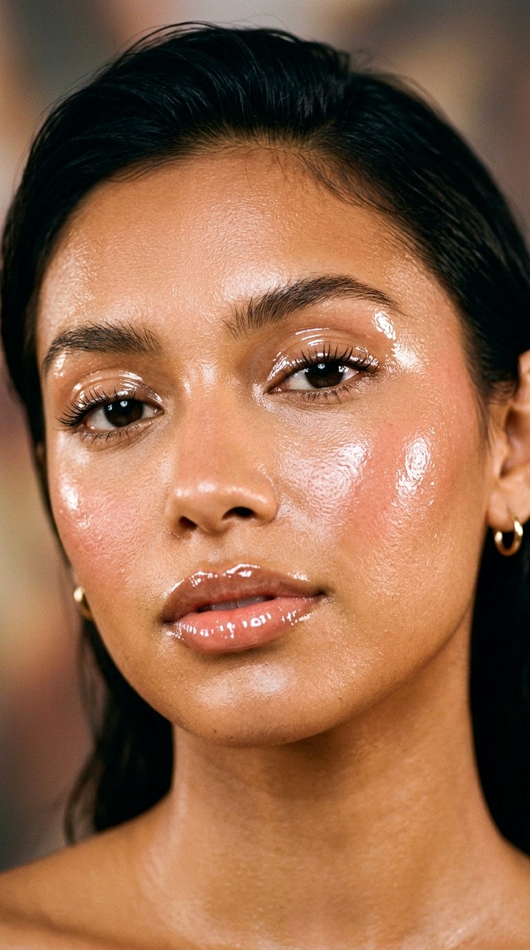 Glassy Skin with Gloss Points - 23 Glazed Shimmer Skin Makeup Looks for a Radiant 2026