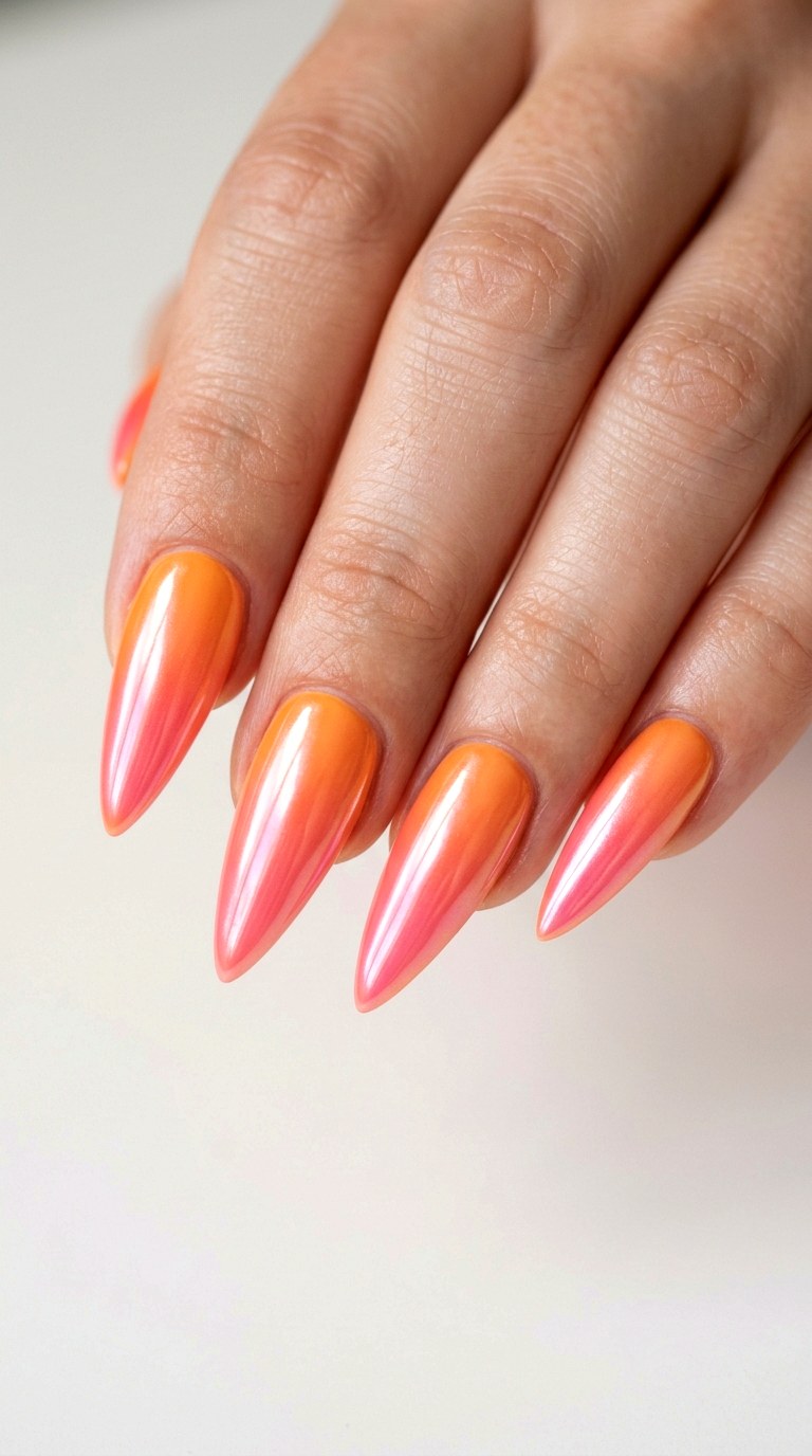 Glazed Donut Sunset Ombre - 21 Chrome Spring Stiletto Nails