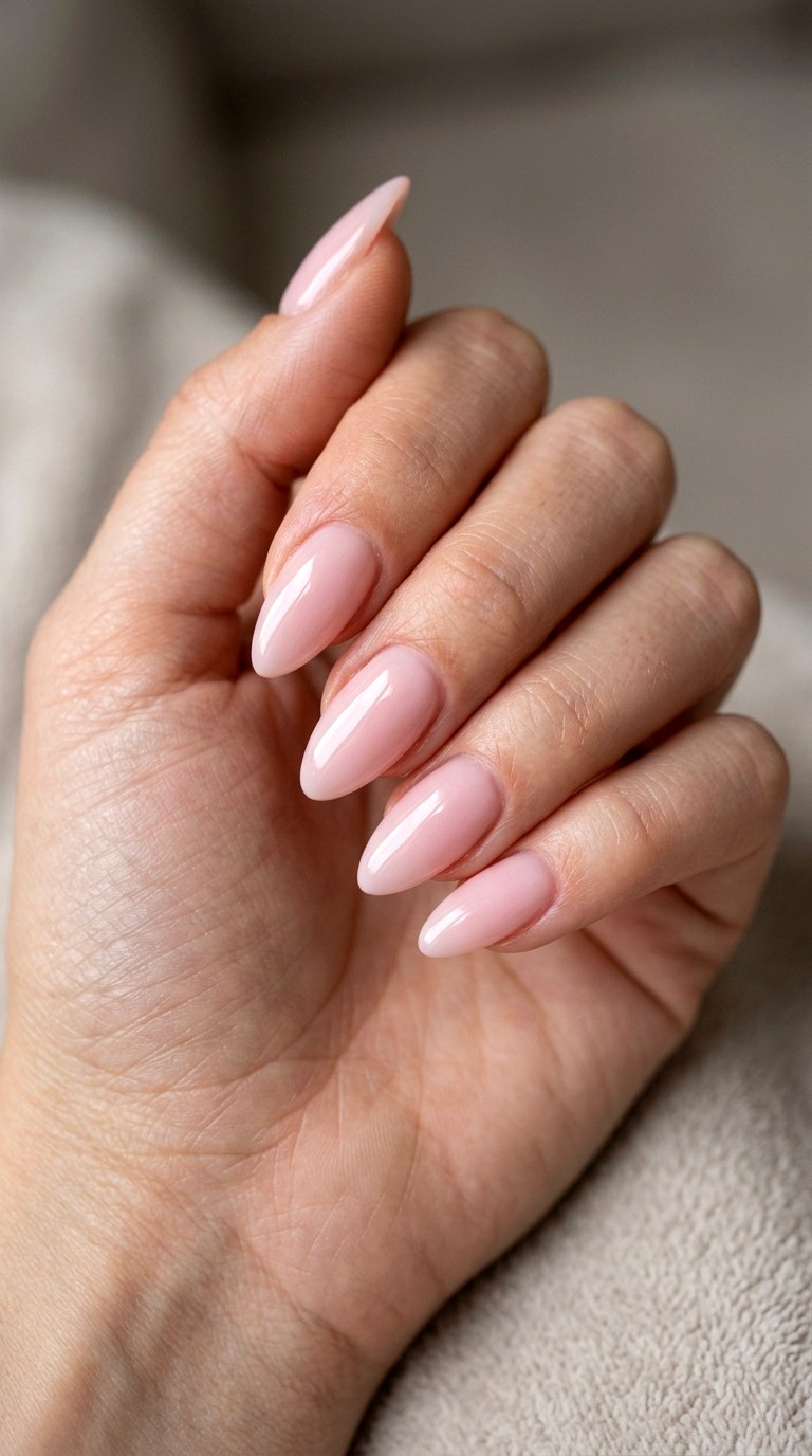 Glazed Milky Pink Almond Elegance - 21 Classic Spring Acrylic Nails