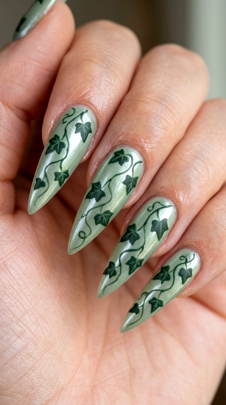 Glazed Overgrown Ivy - 28 Botanical Spring Stiletto Nails