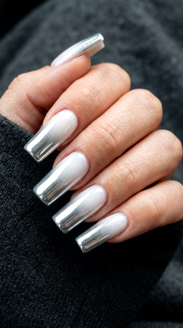 Glazed White to Silver Moonlight - 24 Light Spring Ombre Nails