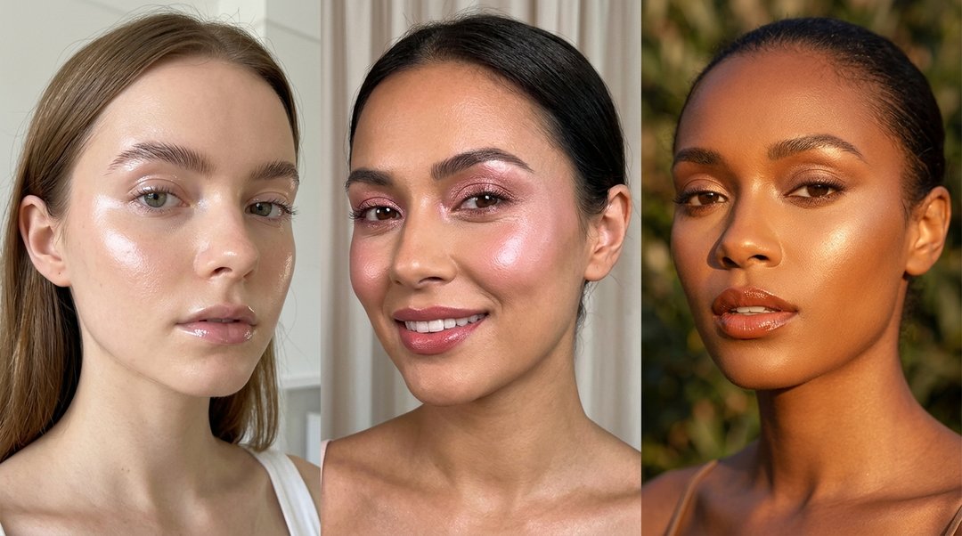 Glazed shimmer skin makeup looks