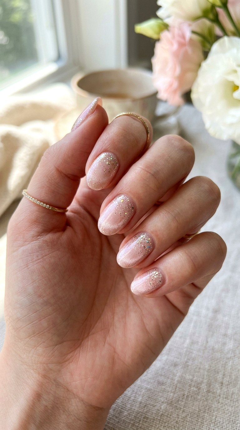 Glitter Cuticle Blush Cat Eye Nails - 20 Spring Blush Cat Eye Nails with Glitter Ideas