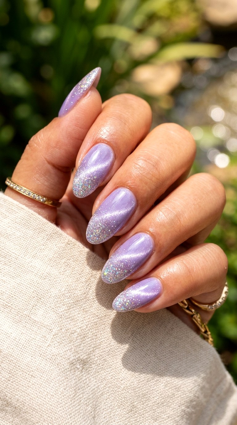 Glitter Fade Light Purple Cat Eye Nails - 20 Summer Light Purple Cat Eye Nails Ideas