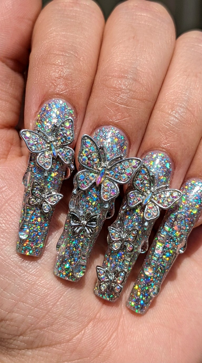 Glitterati Butterfly Barrage - 25 Bold Spring Colorful Junk Nails