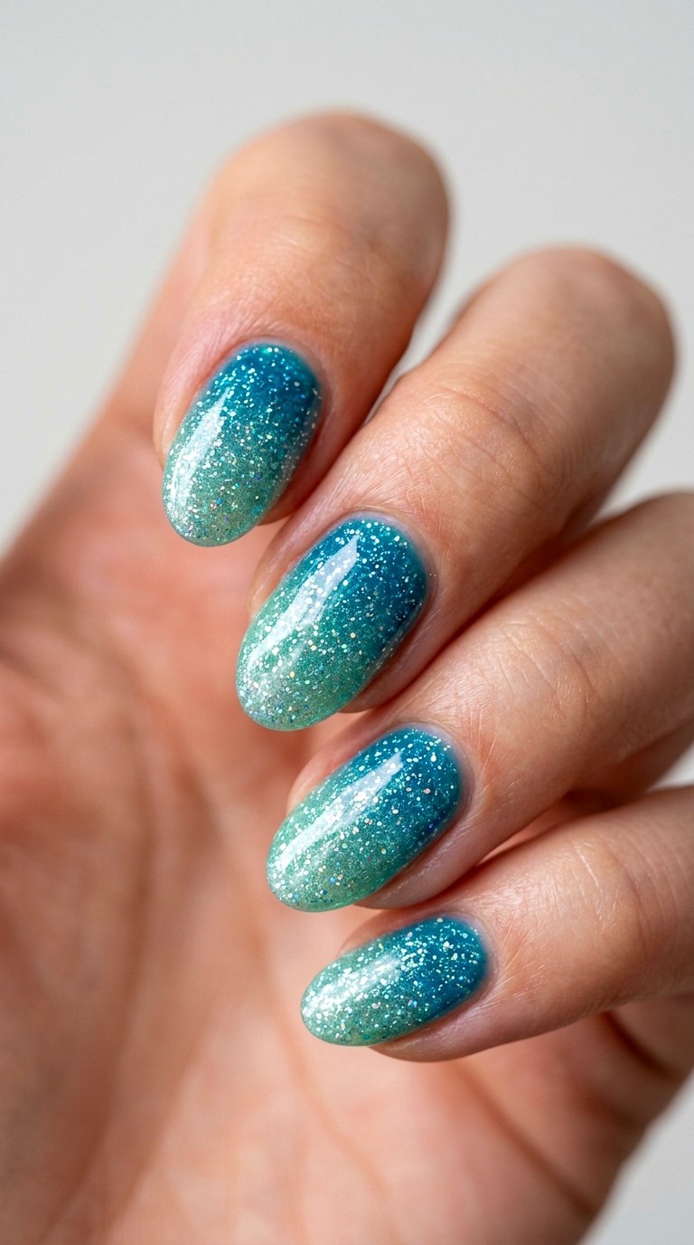 Glittering Ocean Glass - 30 Dreamy Spring Ombre Nails