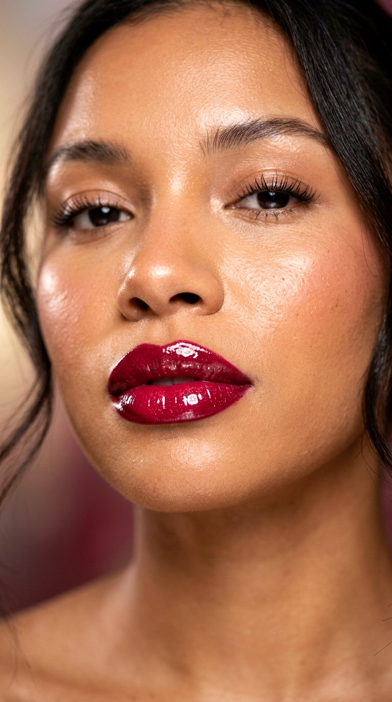 Glossed Cranberry Lips - 27 Viral Bold Pouty Lips Makeup Trends Taking Over 2026