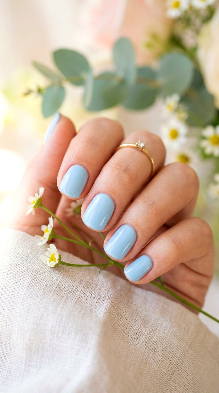 Glossy Baby Blue Nails - 28 Short Spring Nail Designs That Are Cute and Practical