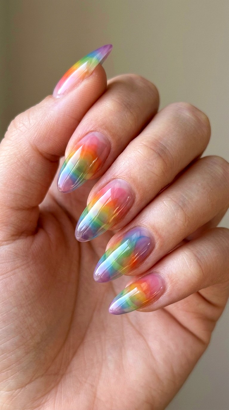 Glossy Jelly Rainbow Layers - 26 Rainbow Spring Multicolor Acrylic Nails