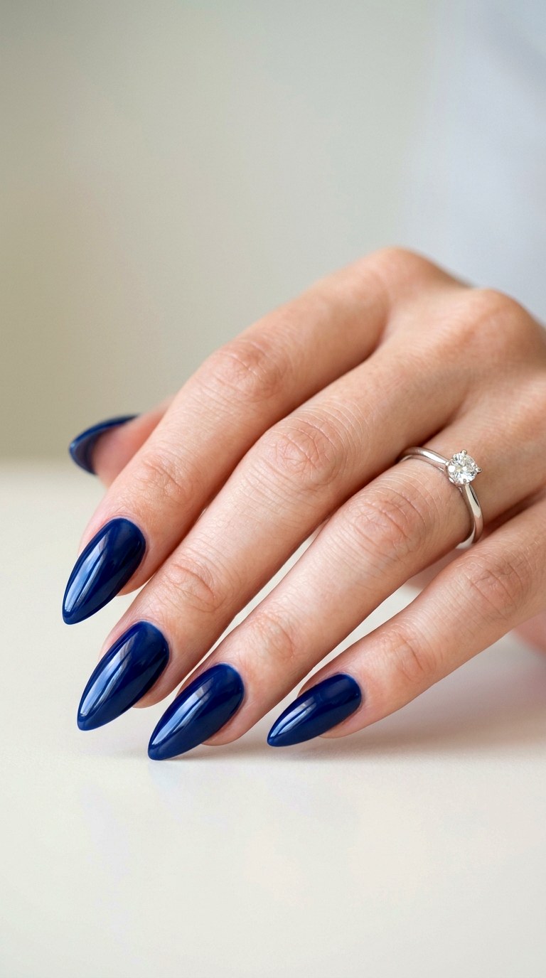 Glossy Midnight Sapphire Drama - 27 Fierce Spring Stiletto Nails