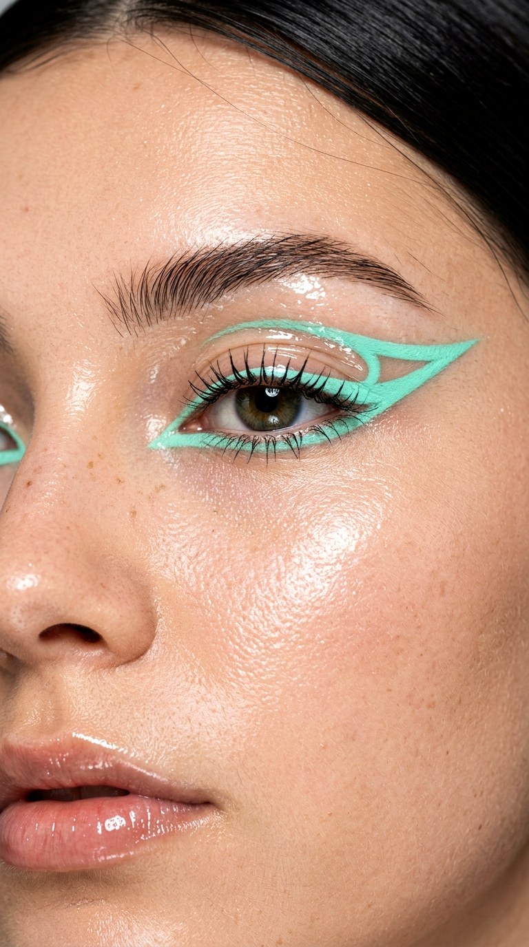 Glossy Mint Graphic Eye Look - 28 Mint Green Graphic Liner Look