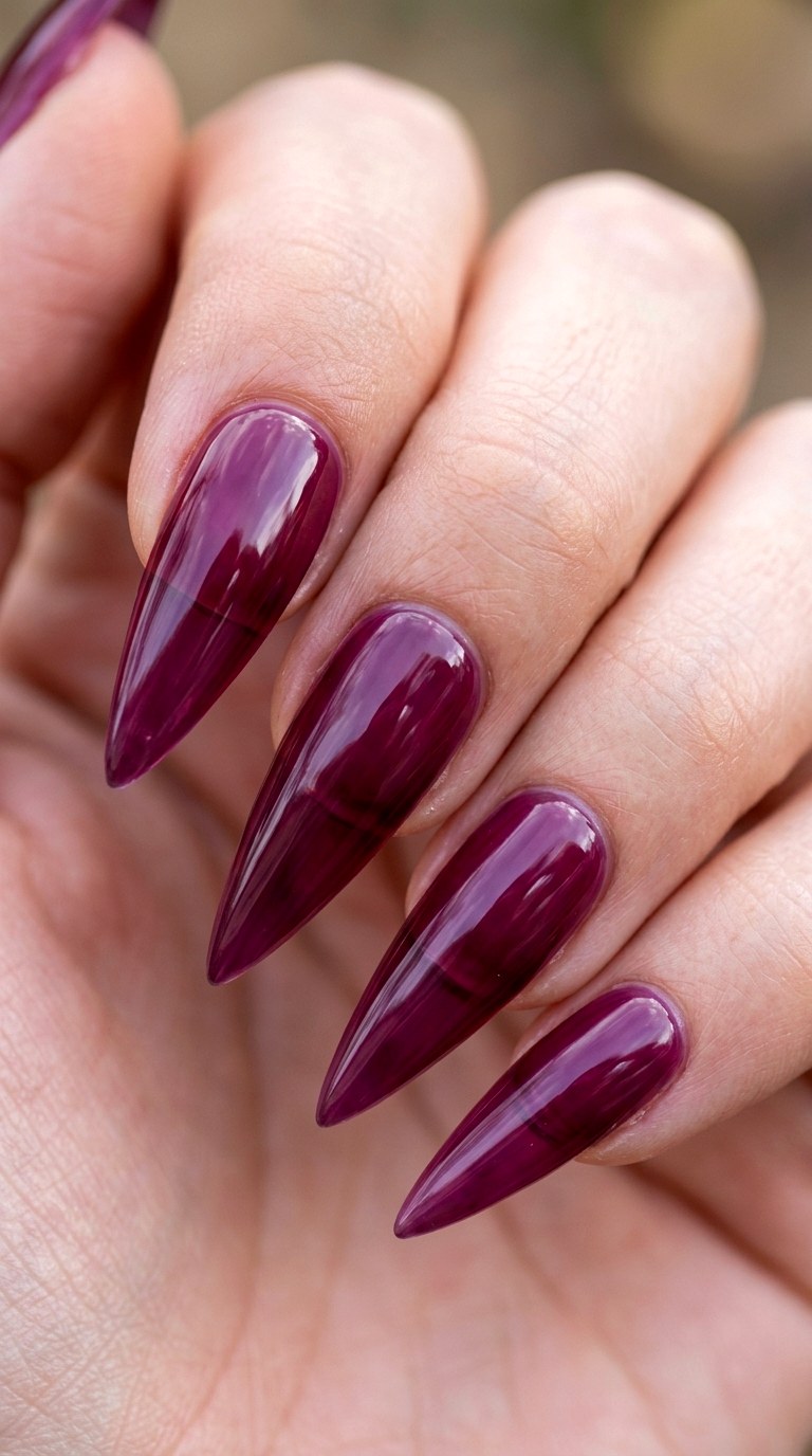 Glossy Mulberry Jelly - 21 Edgy Spring Stiletto Nails