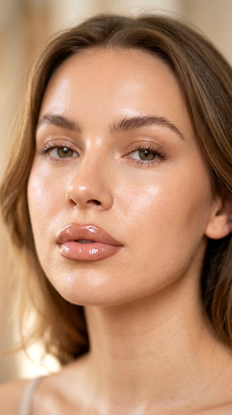 Glossy Nude Lip Perfection - 20 Glass Skin Full Glam Makeup Trends Everyone Loves
