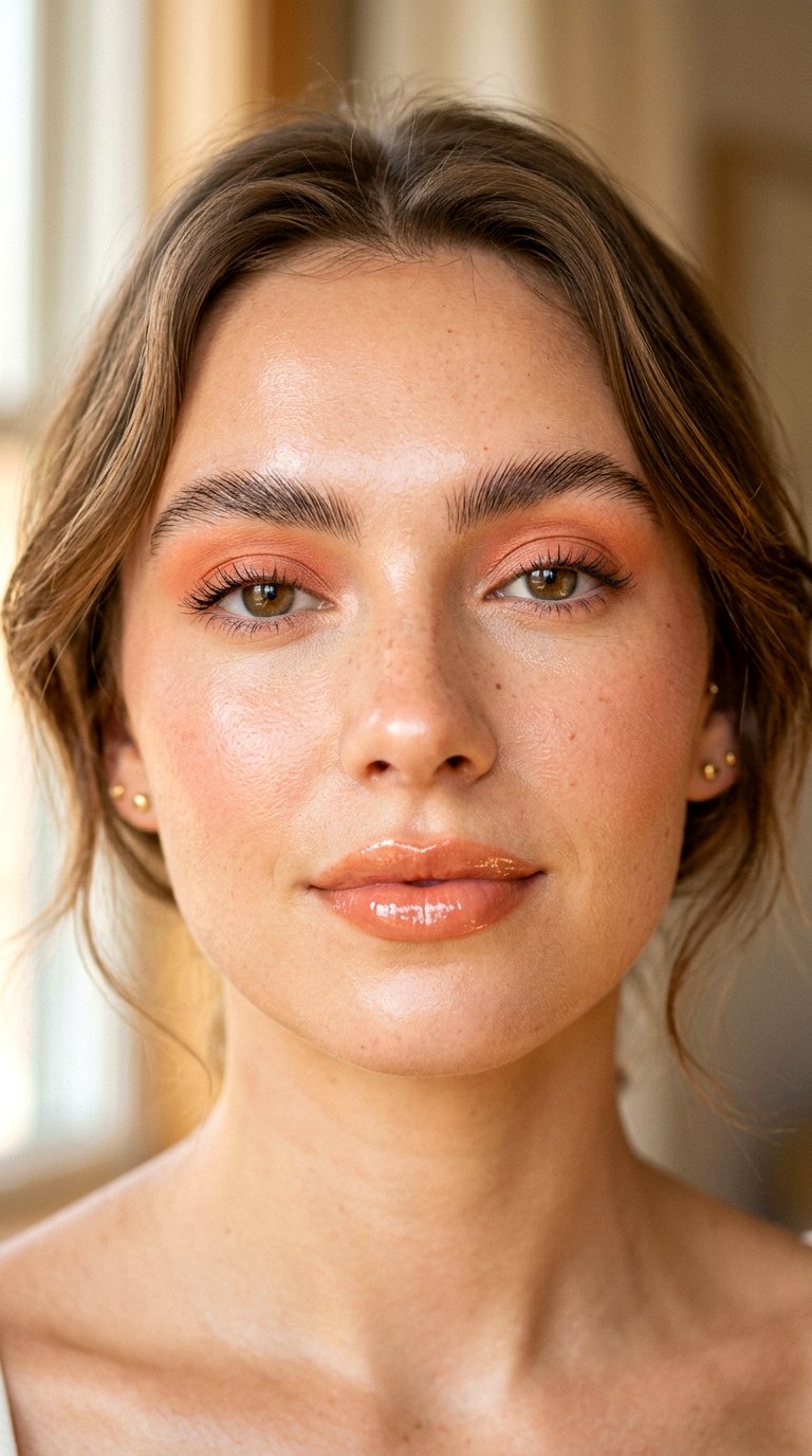 Glossy Peach Nude Makeup Look - 25 Peach Fuzz Fresh Face Glam