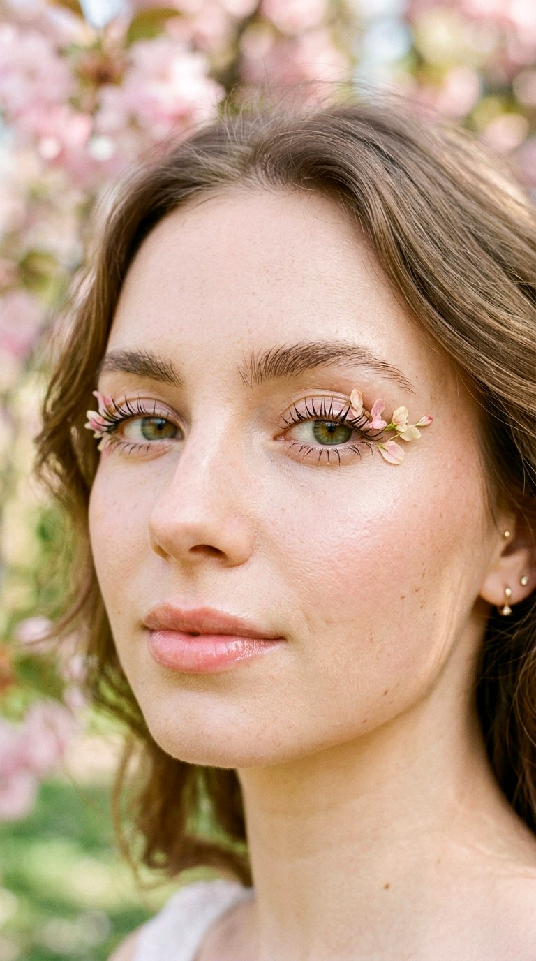 Glossy Petal Infused Lashes - 20 Cherry Blossom Glow Makeup