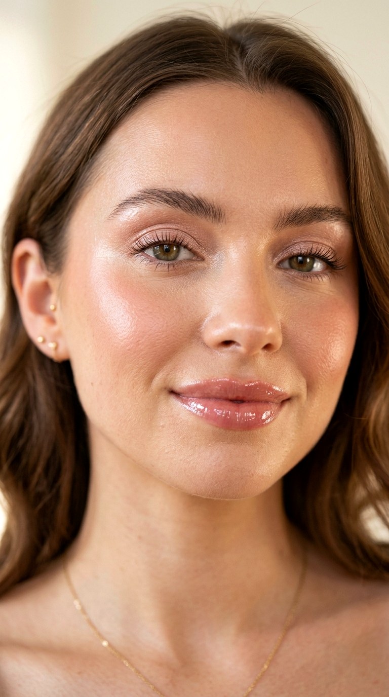 Glossy Rosy Nude Glam - 28 Romantic Rosy Makeup Aesthetics