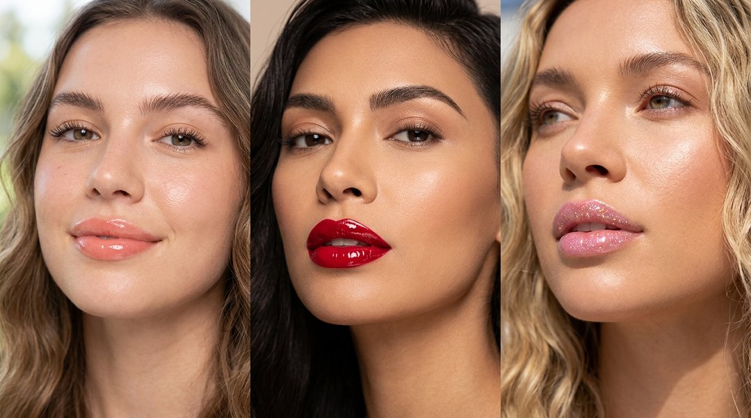 Glossy lips makeup collage