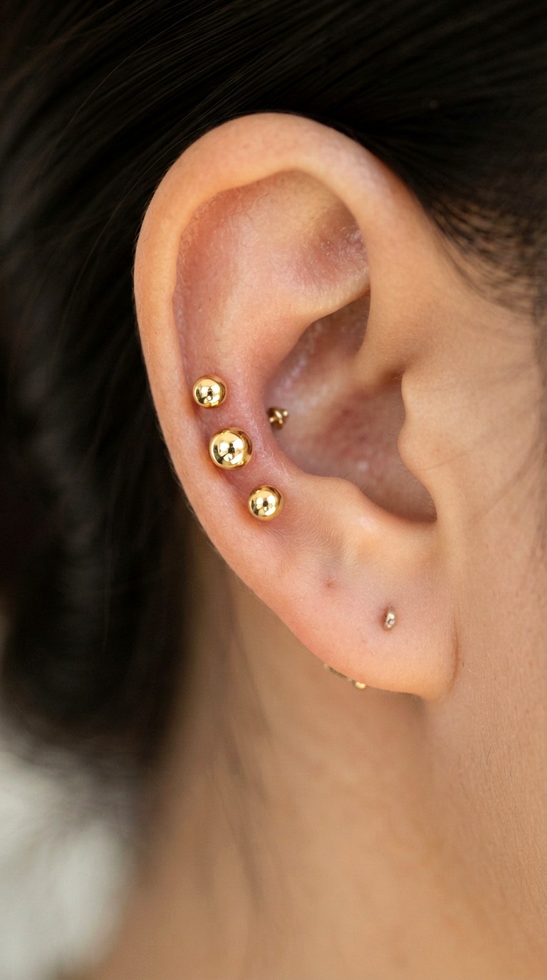 Gold Ball Trio Spacers - 25 gold earrings stack
