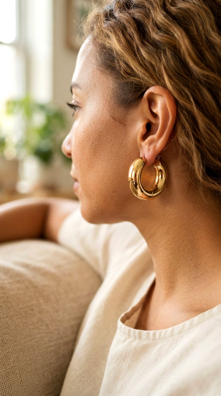 Gold Chunky Hoop Huggies Earrings - 30 classy earrings