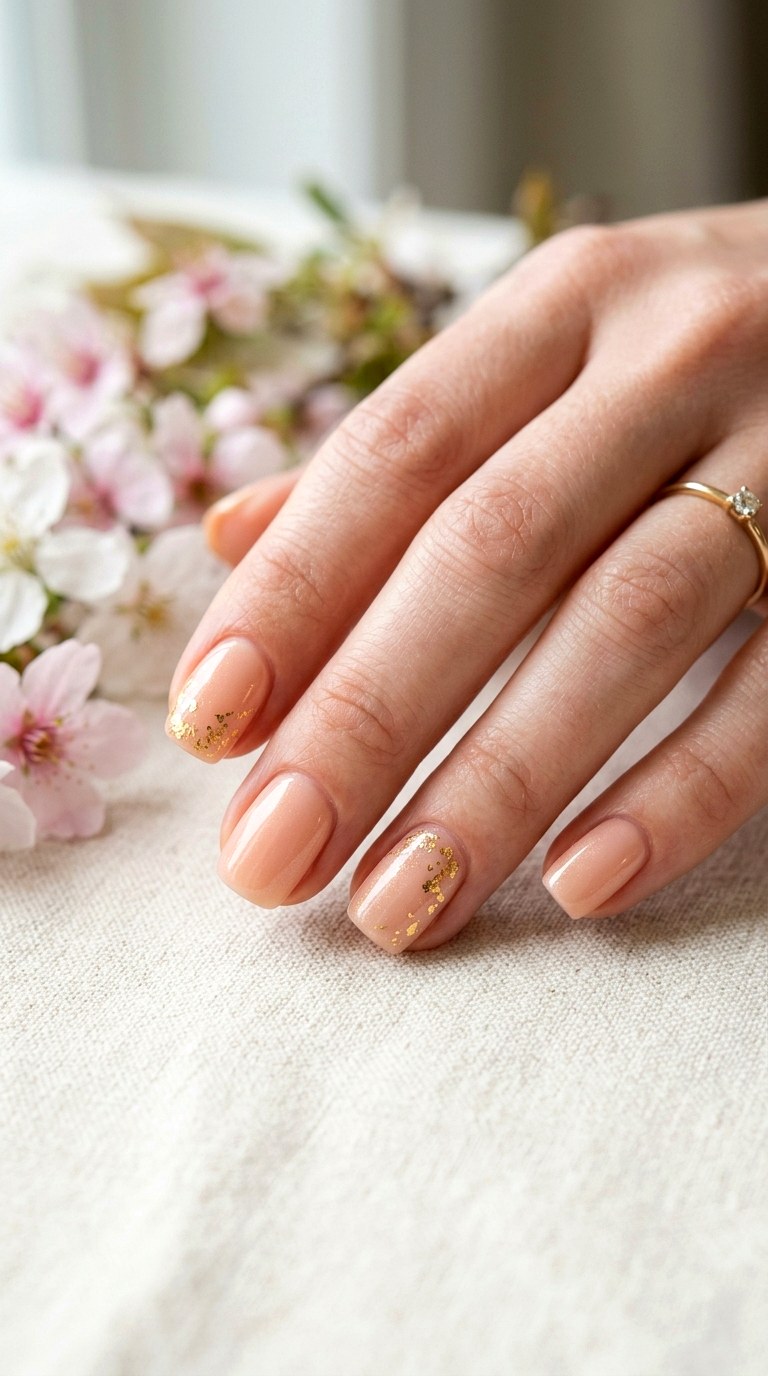 Gold Foil Accent Nails - 28 Short Spring Nail Designs That Are Cute and Practical