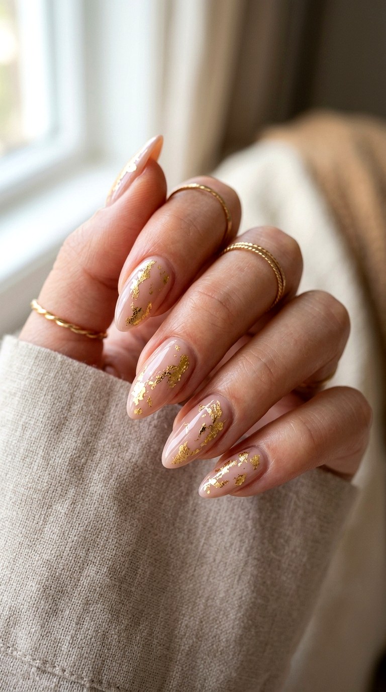 Gold Foil Spring Nails - 30 Aesthetic Spring Nail Designs Trending on Pinterest