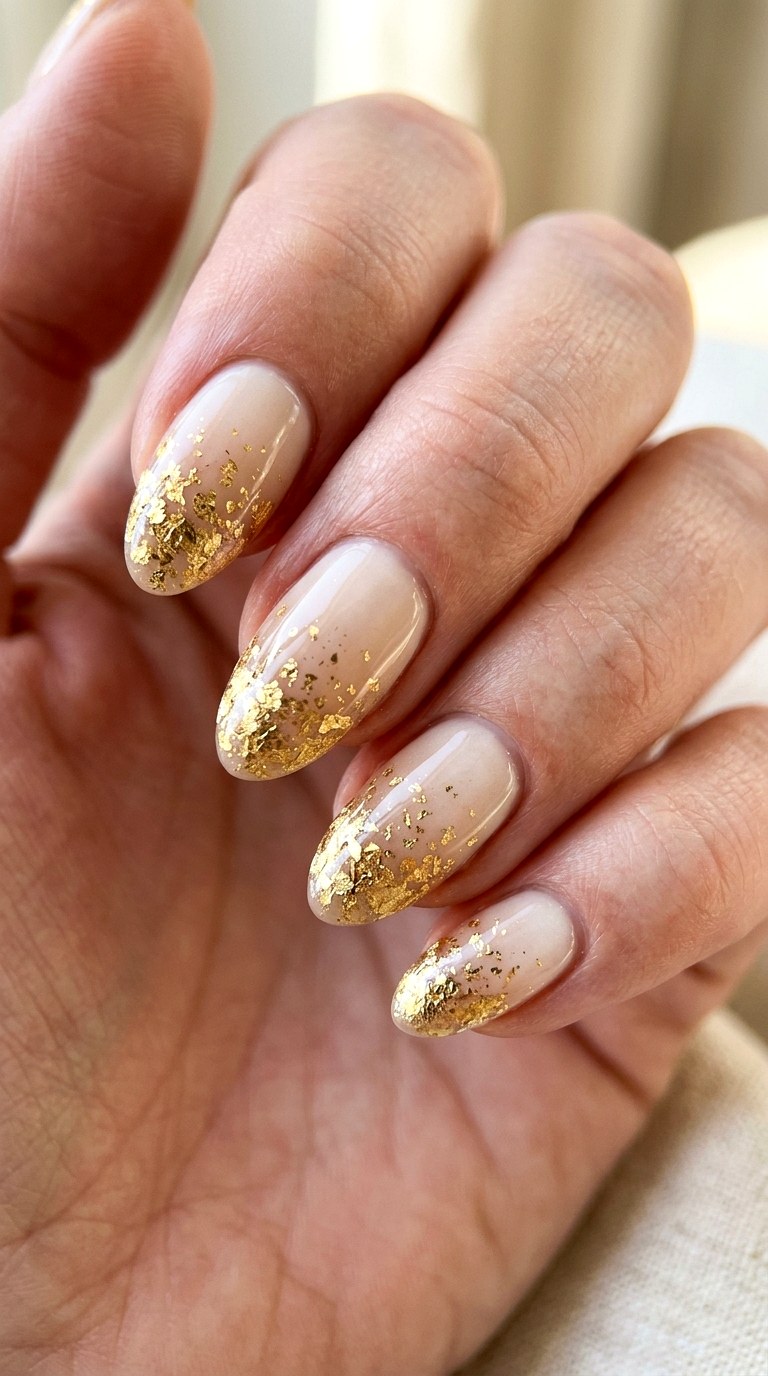 Gold Leaf Whisper Gradient - 24 Radiant Spring Ombre Nails