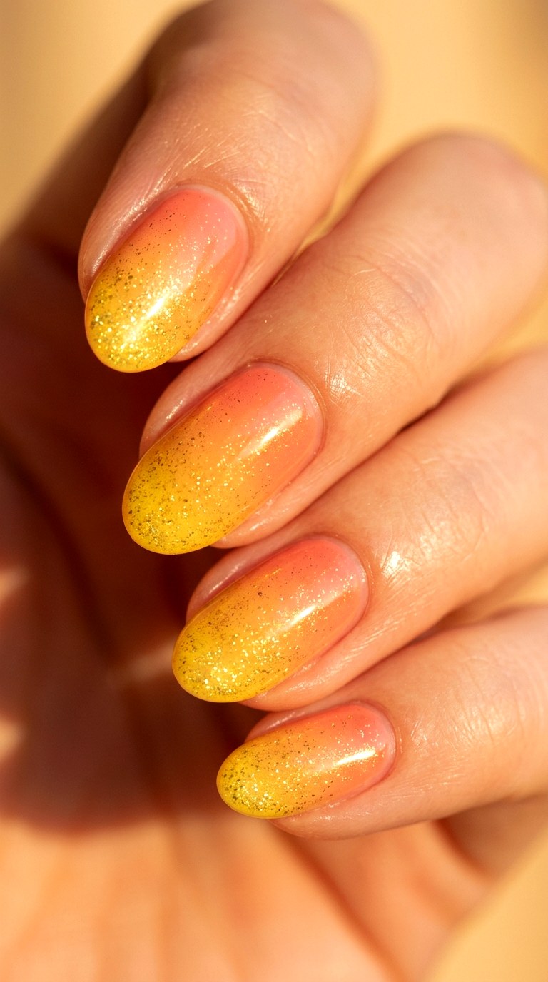 Golden Hour Glow Coral to Yellow - 23 Neon Summer Ombre Nails
