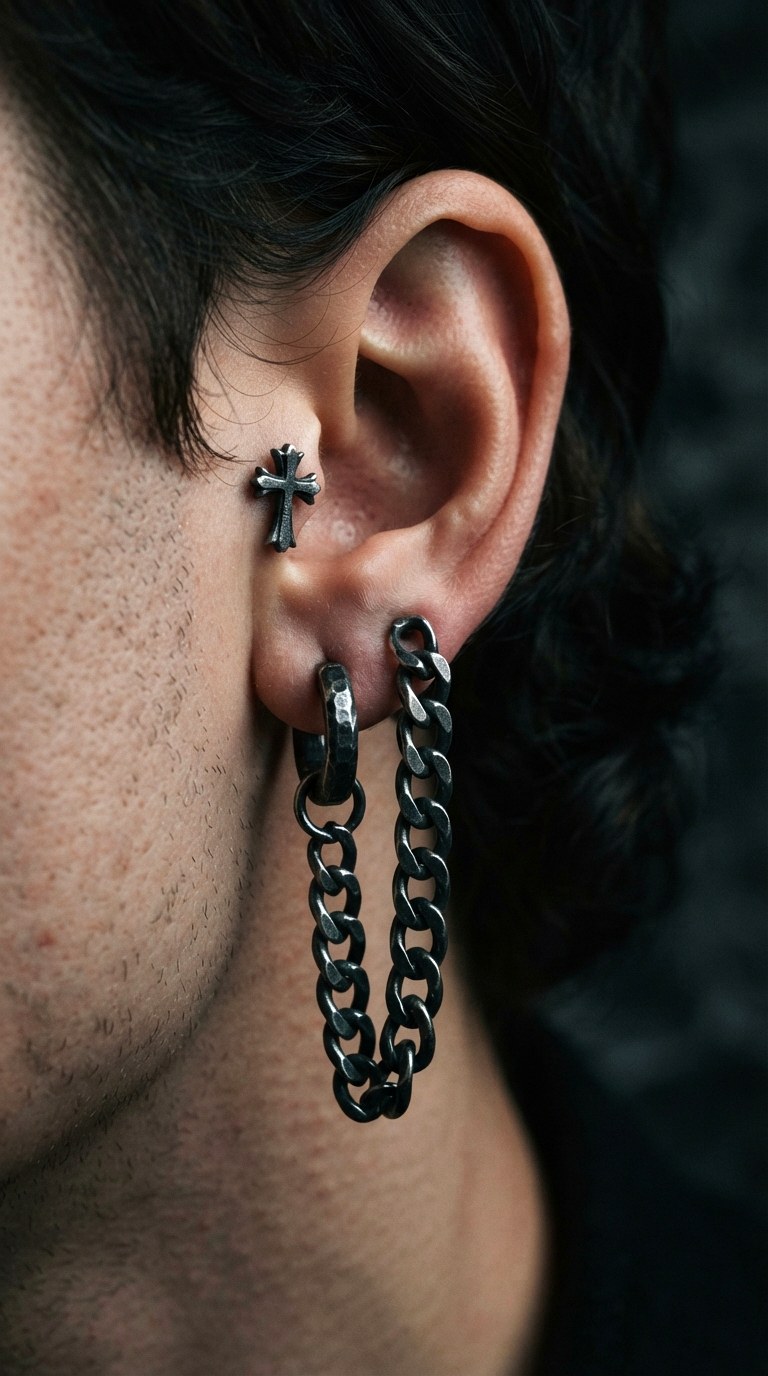 Gothic Cross Heavy Stack - 23 earring stacks silver