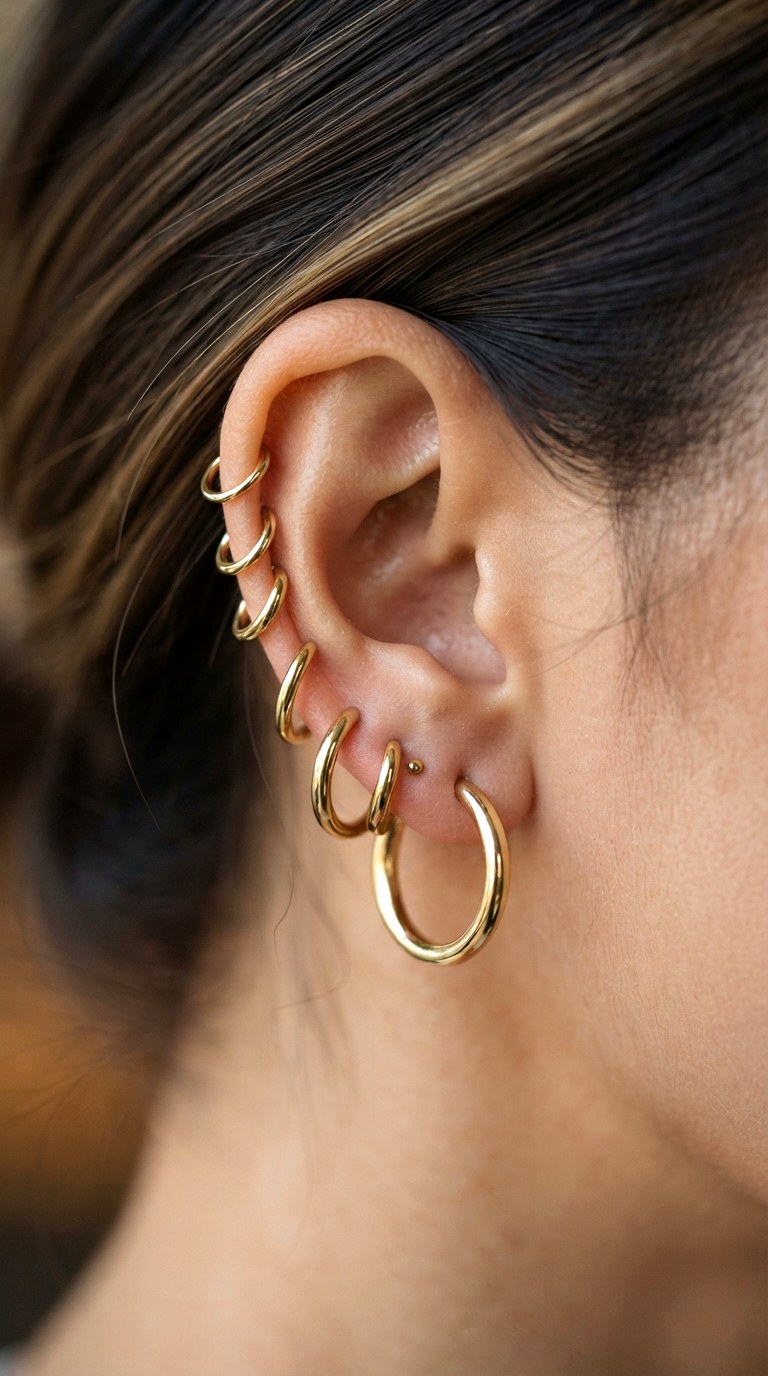 Graduated Hoop Cascade - 25 gold earrings stack