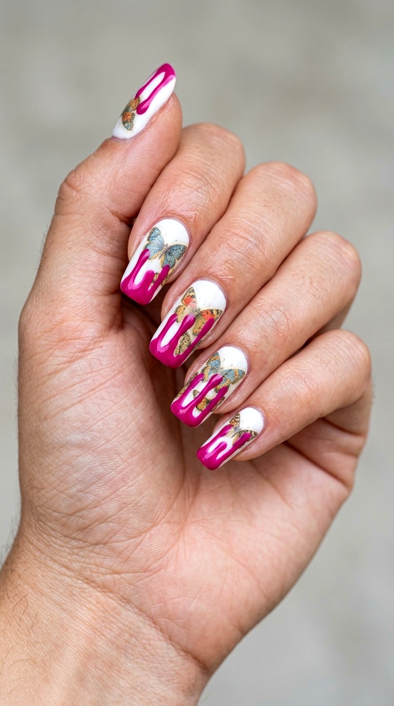 Graffiti Drip Over Butterfly Collage - 26 Creative Spring Colorful Junk Nails