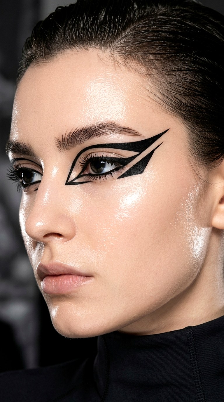 Graphic Angular Wing - 23 Trending Black Wing Eye Liner Looks 2026