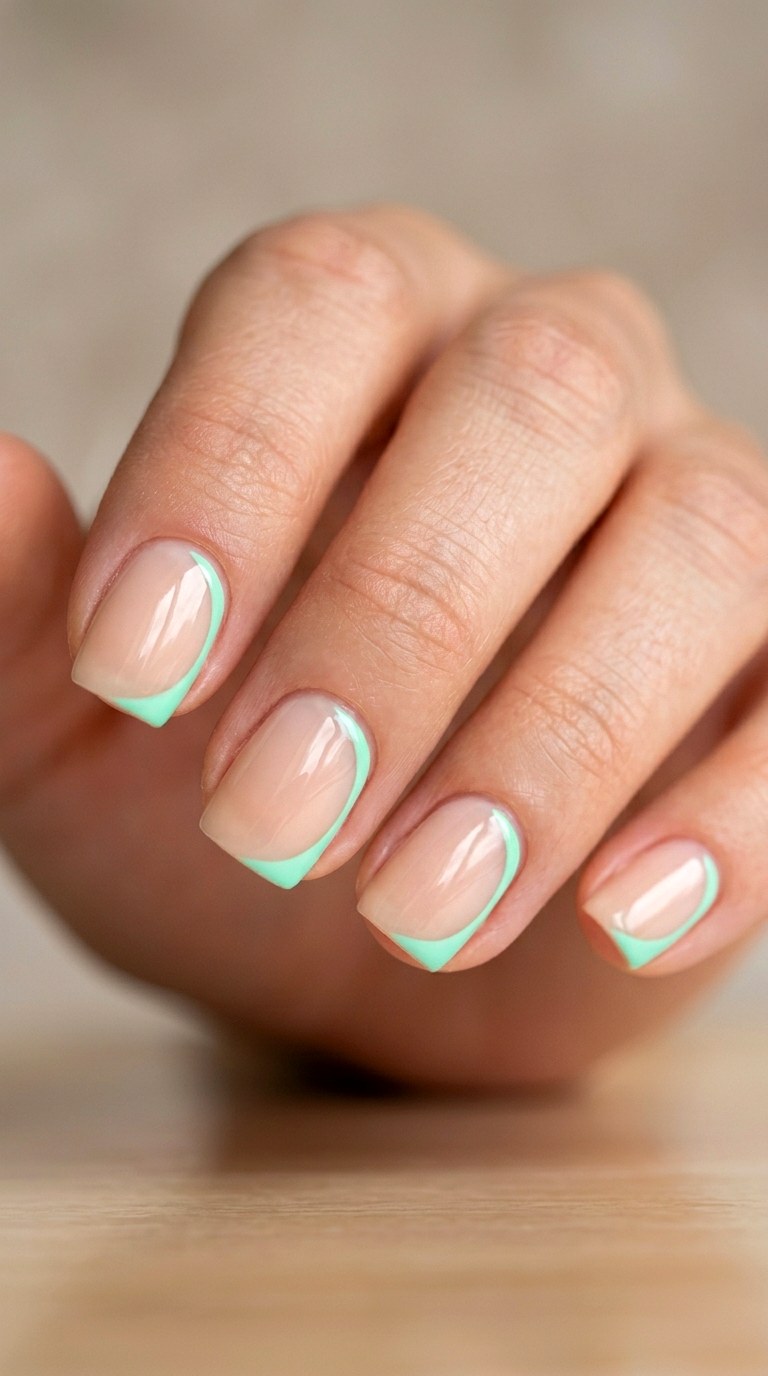 Graphic Eyeliner Arcs in Mint - 29 Fine-Line Spring Acrylic Nails