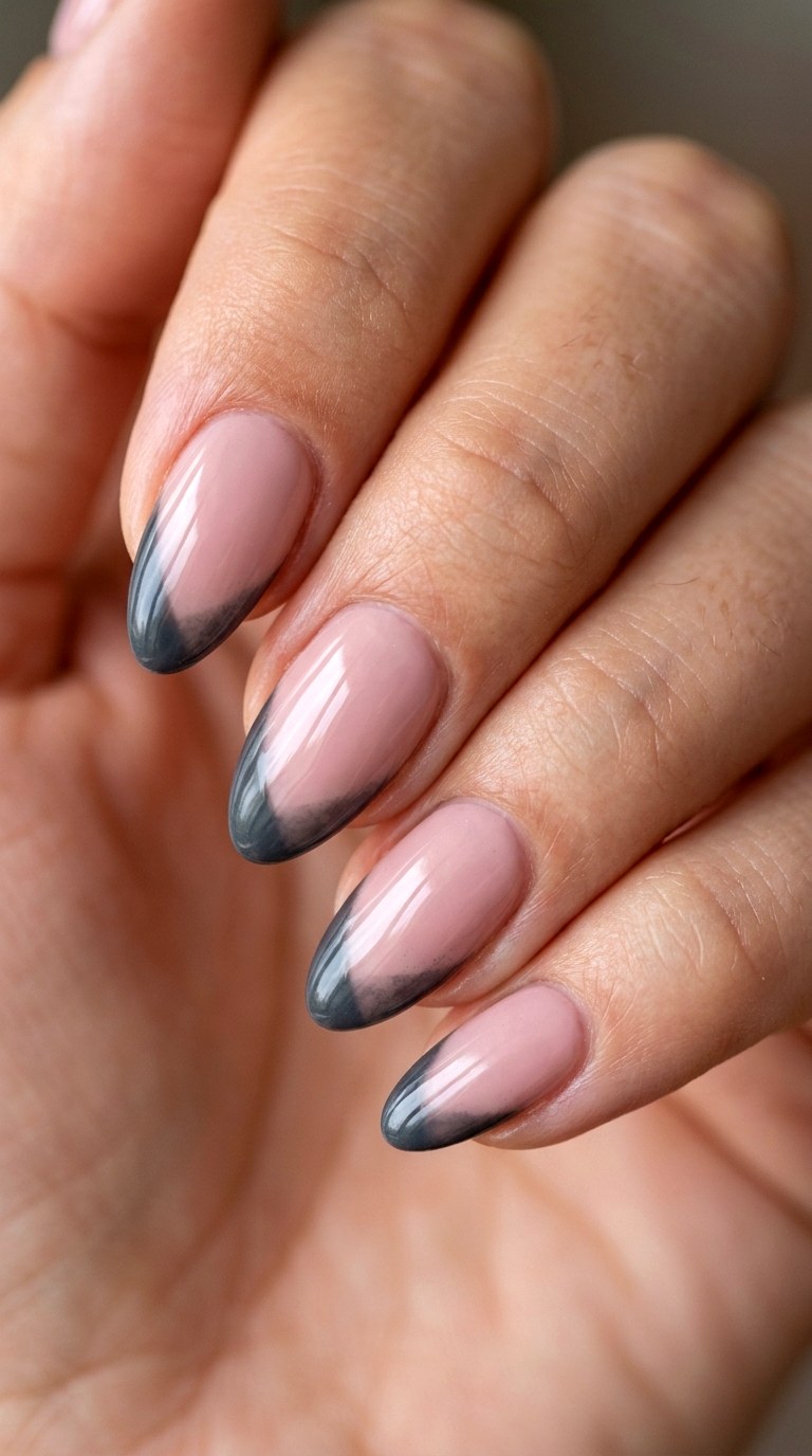 Graphite Grey and Blush Pink Deconstructed French - 20 Abstract Spring Two Colored Nails