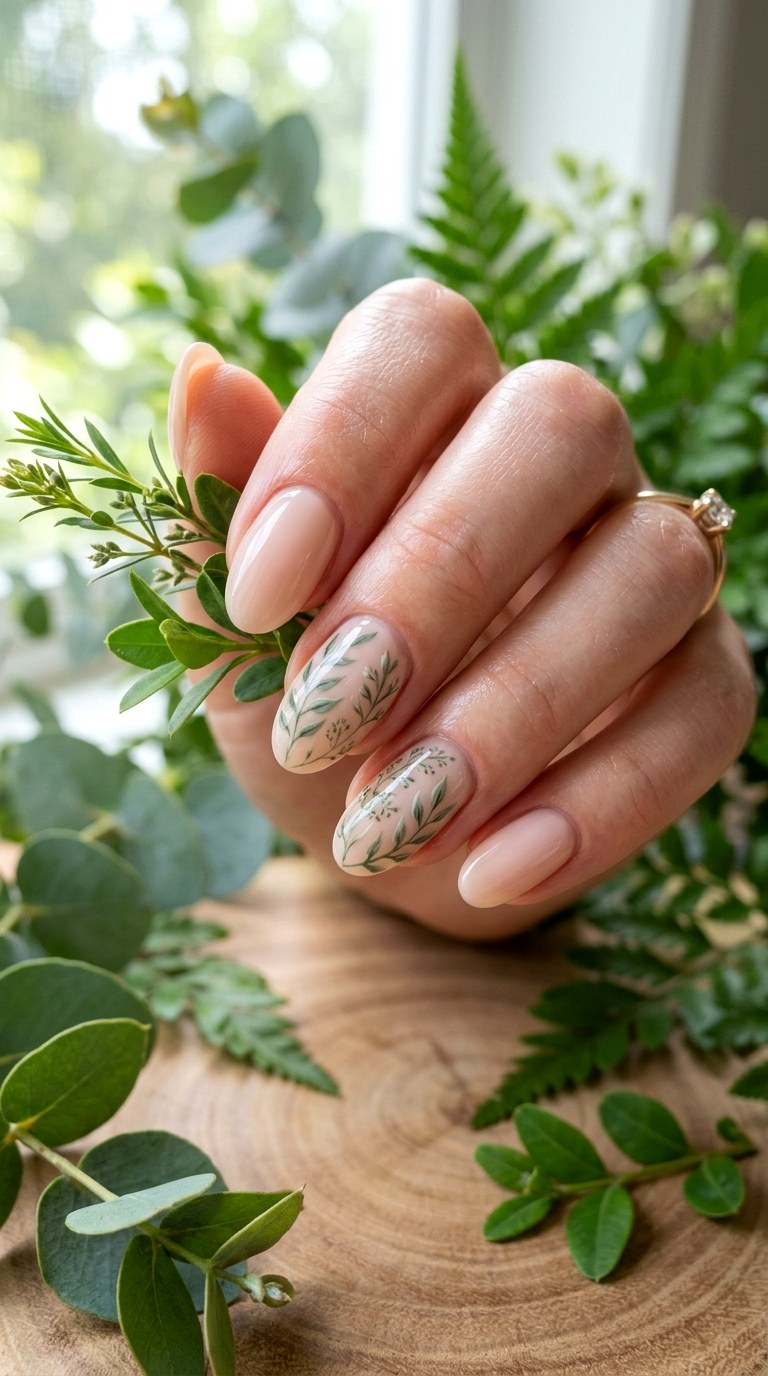 Green Leaf Accent Nails - 22 Cute Spring Nail Ideas for a Fresh Seasonal Manicure