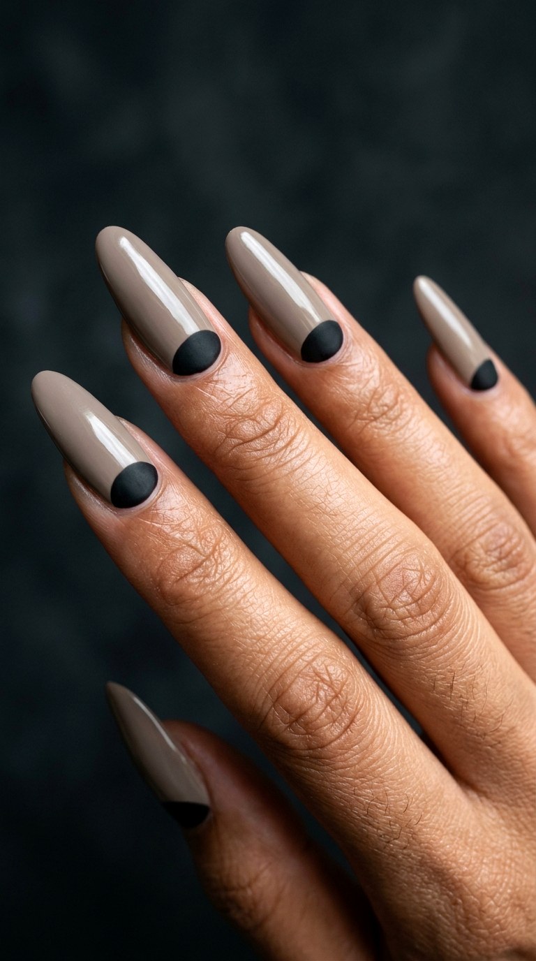 Greige and Matte Black Minimalism - 24 Classy Spring Two Colored Nails