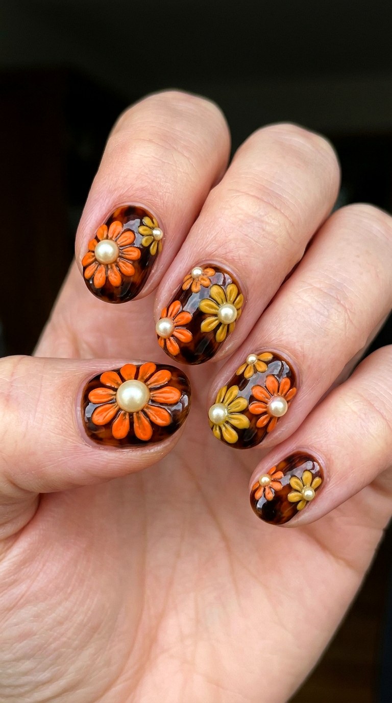 Groovy s Flower Power with Pearls - 23 Whimsical Spring Colorful Junk Nails