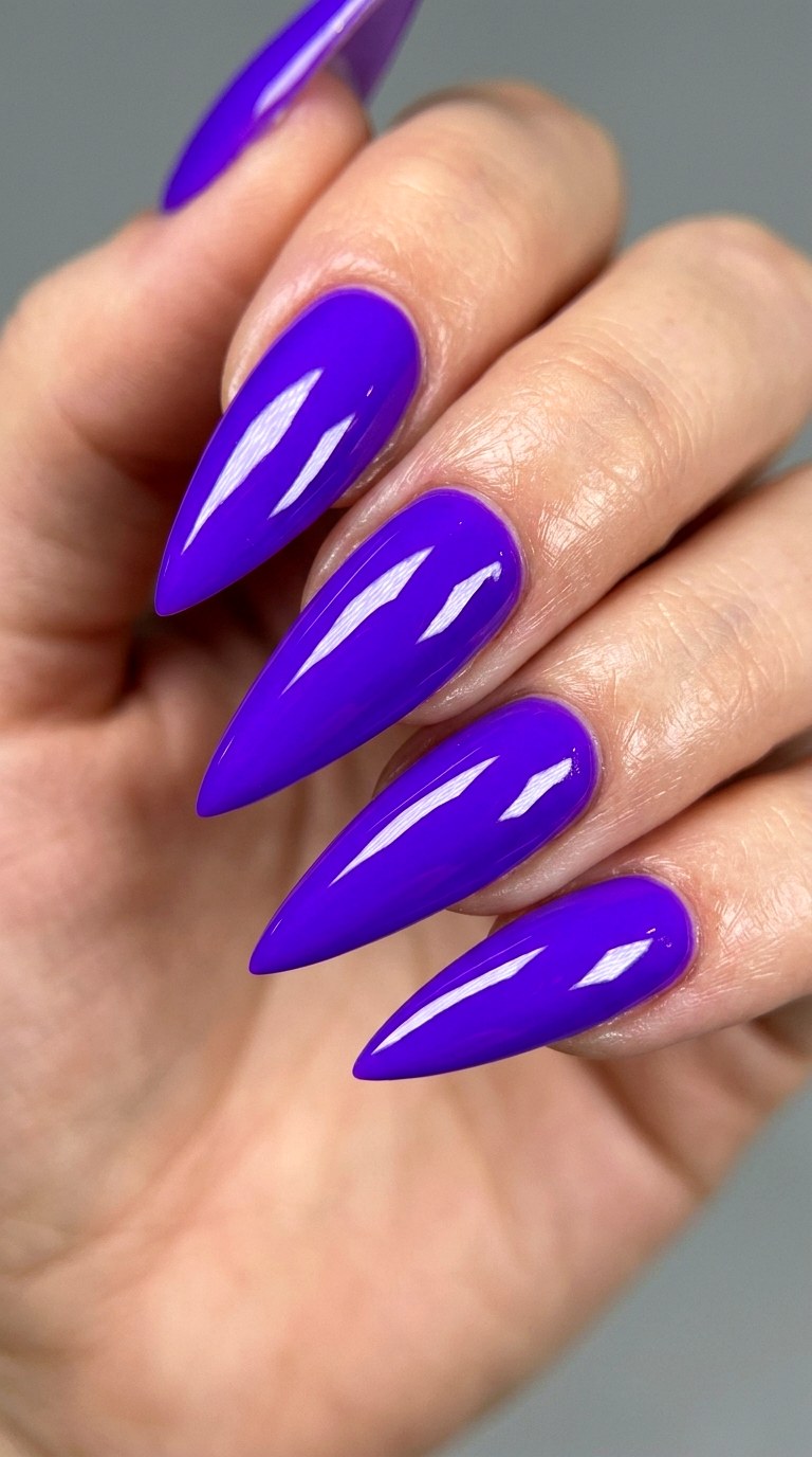 Groovy Chick Electric Purple - 30 High-Fashion Spring Stiletto Nails