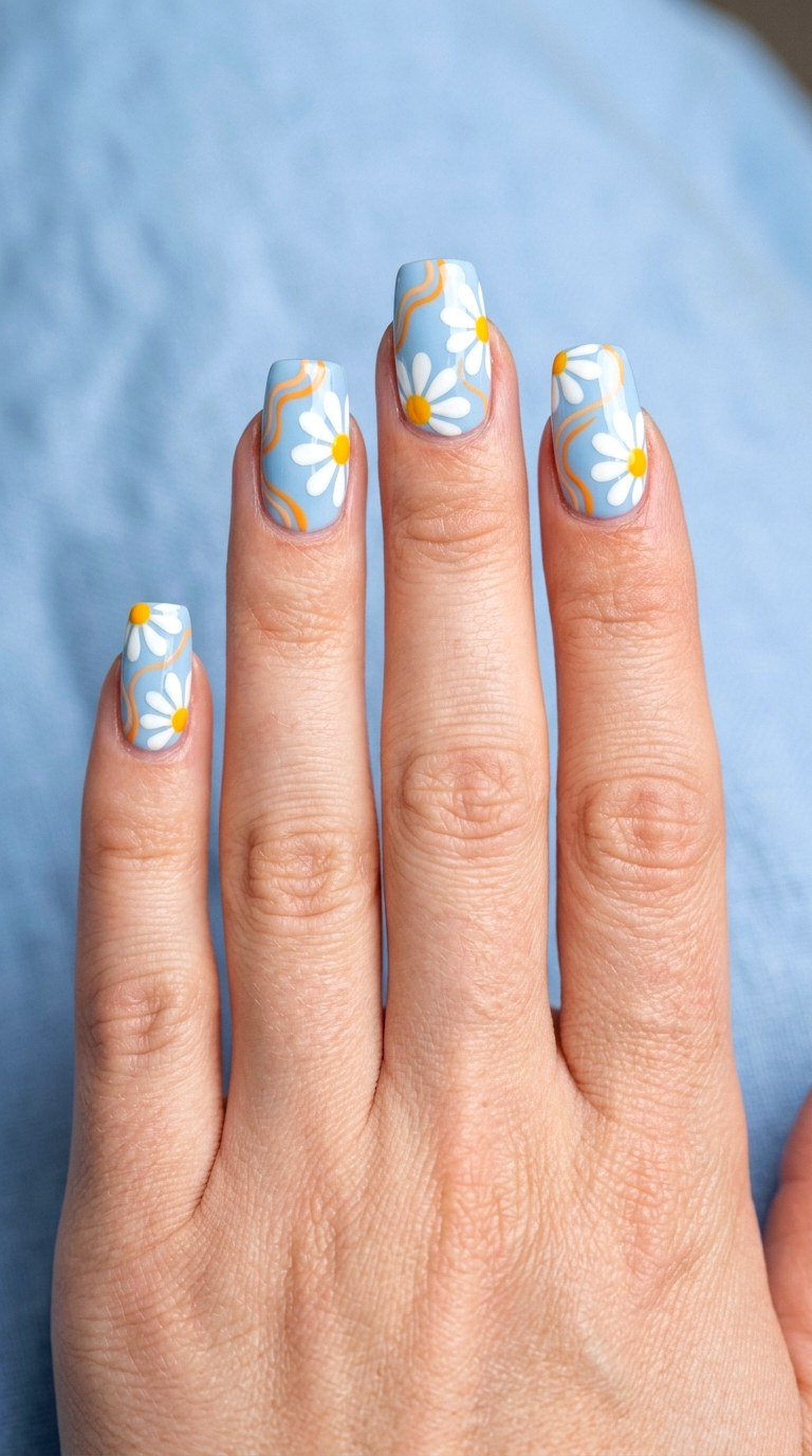 Groovy Daisy Patterns - 20 Playful Spring Multicolor Acrylic Nails