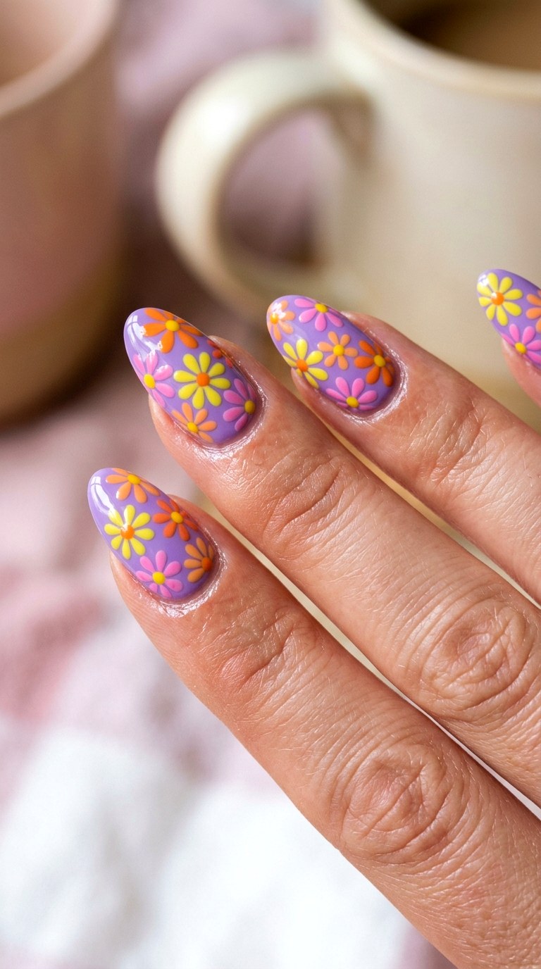 Groovy Retro Daisies On Lilac - 26 At-Home Spring Color Street Nails