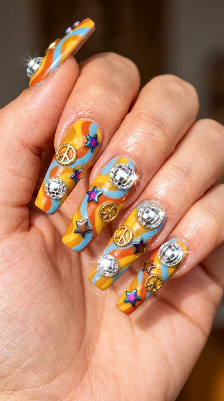 Groovy Retro Wave Collage - 25 Bold Spring Colorful Junk Nails