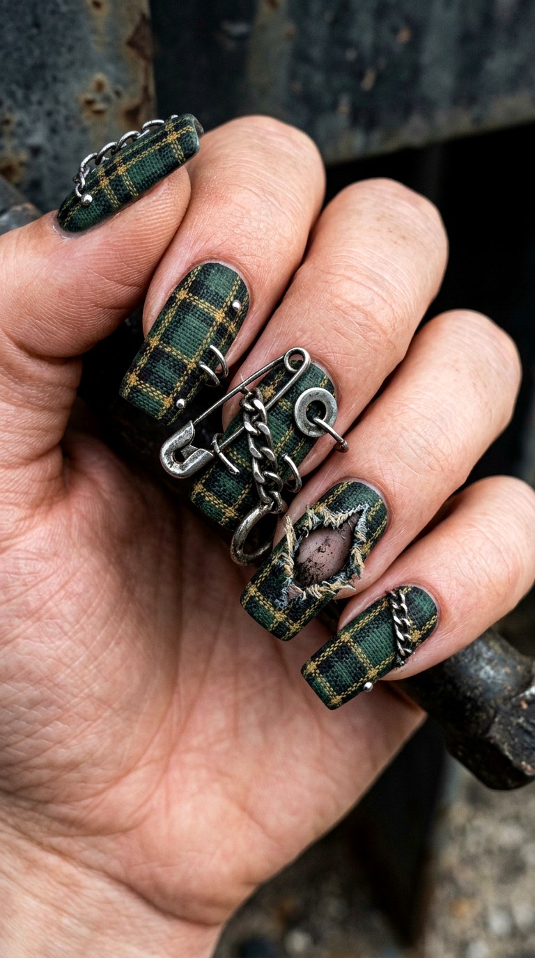 Grunge Plaid Embellishment - 25 Bold Spring Colorful Junk Nails