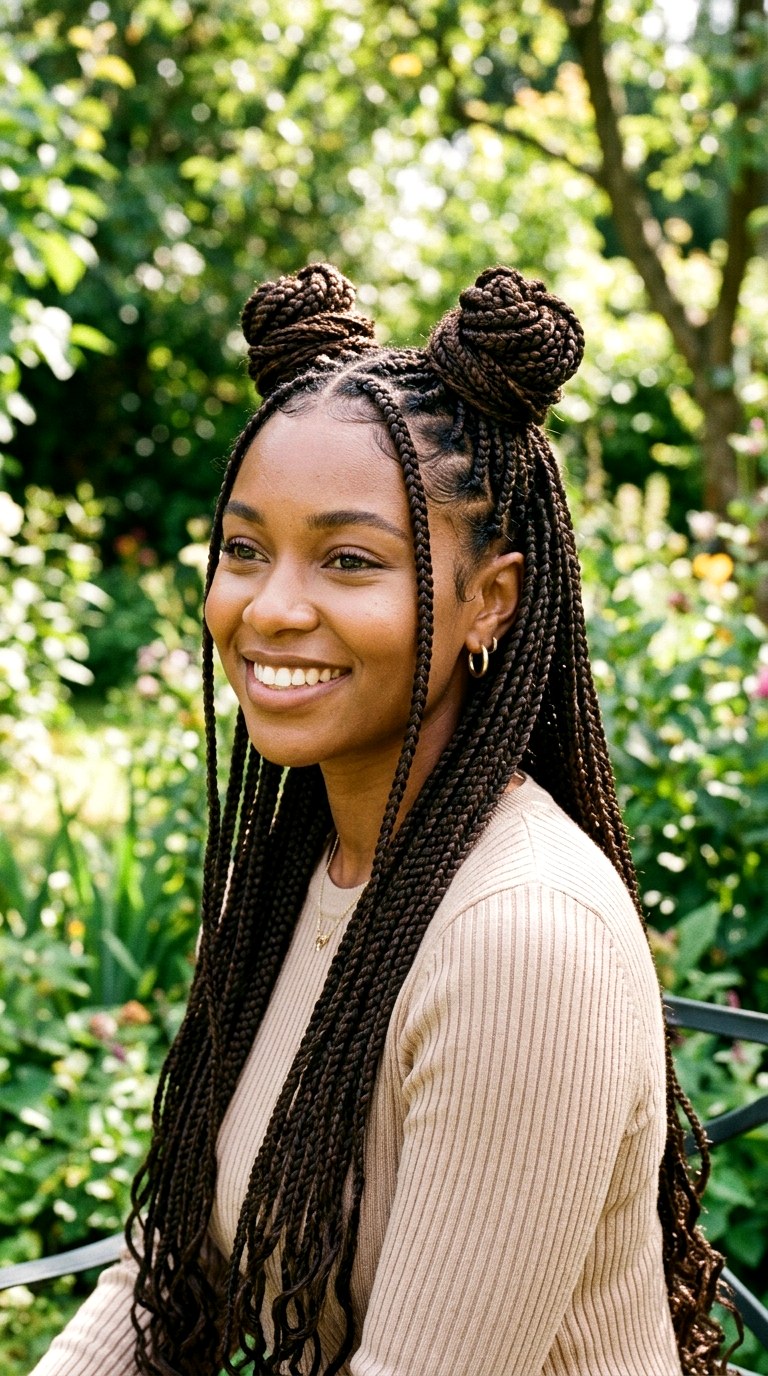Half Up Space Bun Braids - 21 hairstyle braids