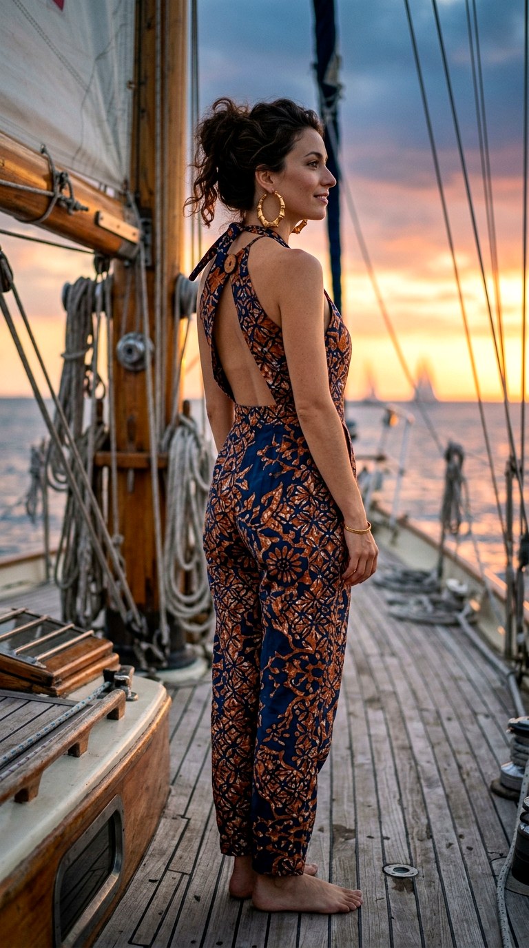 Halter Neck Jumpsuit In Tropical Batik Print - 22 island vacation outfits