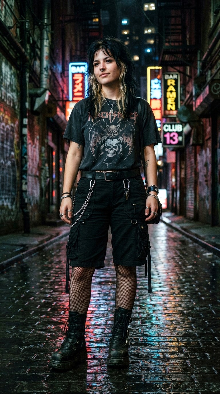 Heavy Metal Band Tee and Chains With Cargo Shorts - 23 cargo shorts outfit