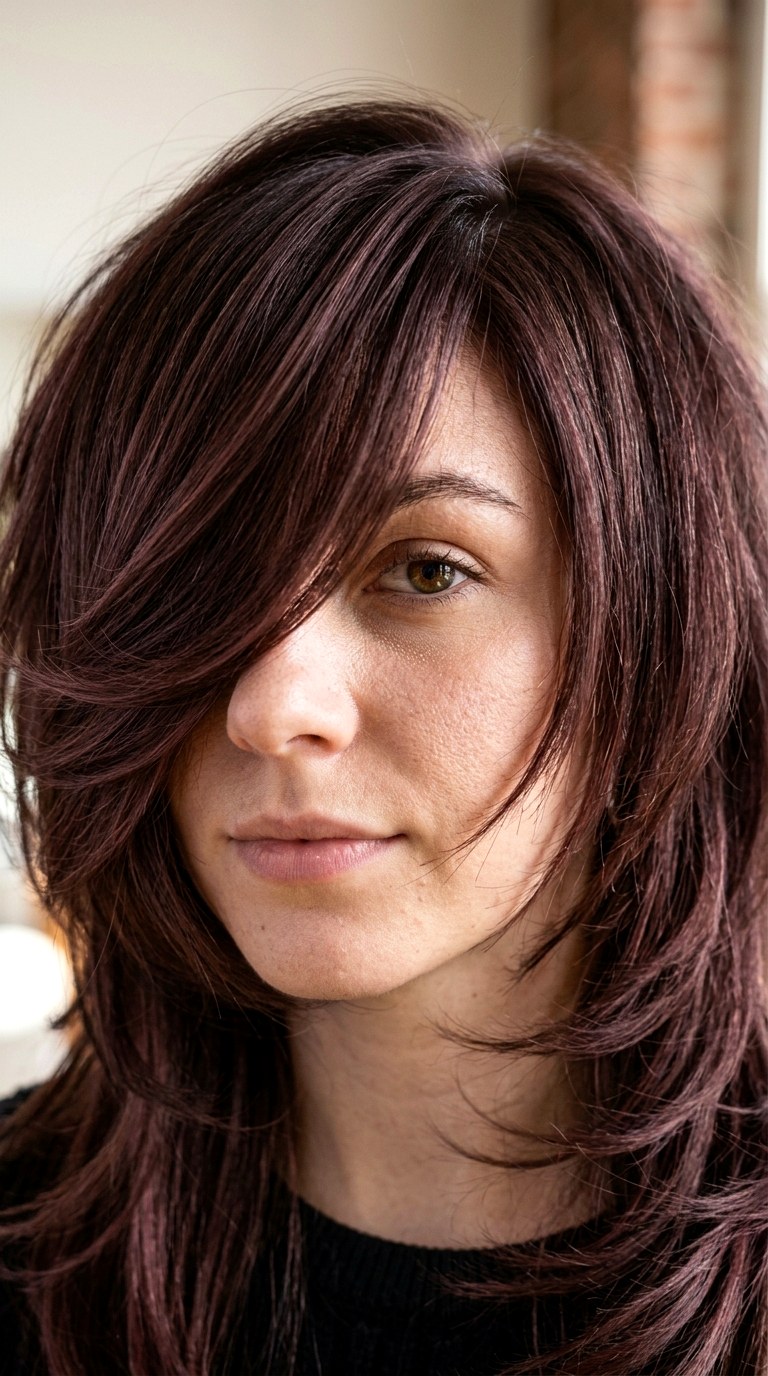 Heavy Side Bang and Side Sweep - 21 Shoulder Length Wolf hair Cut