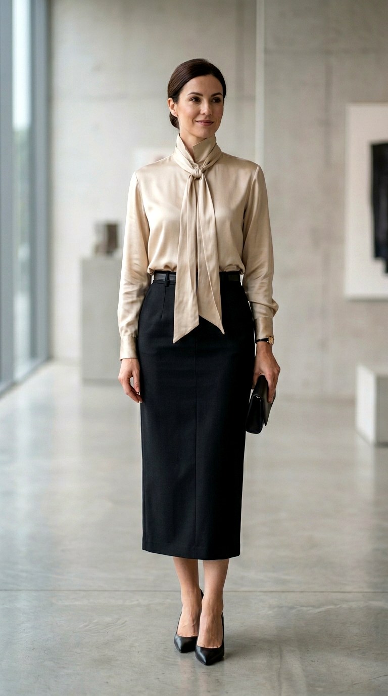 High Collared Silk Blouse - 23 corporate outfits